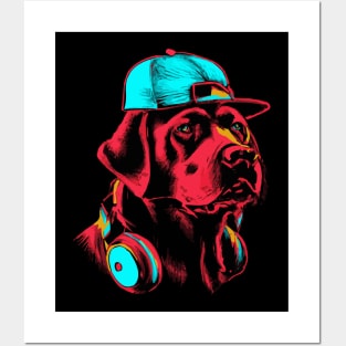 Synthwave Labrador 80s 90s Hip Hop Dog Lover Posters and Art